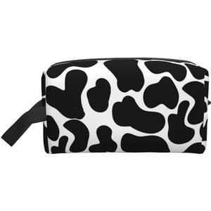 Make-uptas, zwarte koeienvlekken dierenprint reizen cosmetische tas toilettas draagbare make-up zakje organisator, zoals afgebeeld, Eén maat