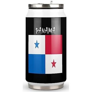 Vlag van Panama grappige colamok met deksel en rietje, roestvrijstalen beker voor op reis, koffiekop voor warme koude dranken