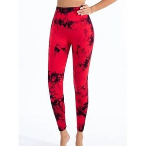 High Waist Yoga Leggings for Women Tummy Control Workout Compression Pants Moisture-Wicking Stretchy Gym Running Activewear Seamless Squat-Proof High-Rise Leggings(Red_M 3PCS)