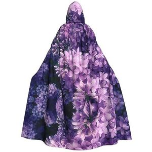 JEJEA Bloeiende paarse bloemenprint unisex lange mantel capuchon cape met capuchon, heksenmantel, Halloween cosplay feestcape