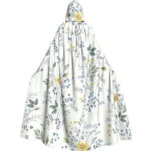 WURTON Halloween mantel met capuchon voor volwassenen, blauwe bloem bloemen patroon rozen print, cosplay kostuum, volledige lengte 190 cm