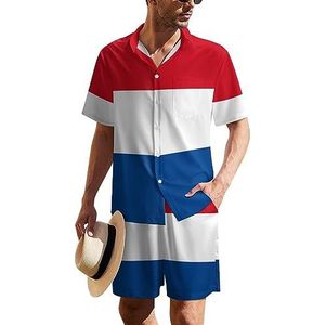 Vlag van Nederland Hawaïaans pak voor heren, set van 2 stuks, strandoutfit, shirt en korte broek, bijpassende set