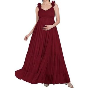 AHERKLL Puffy Tule Robe Zwangerschap Jurk Voor Fotoshoot 3D Bandjes Lingerie Baby Douche Zwangerschap Fotografie Dressing HAH058, Bordeaux, 32