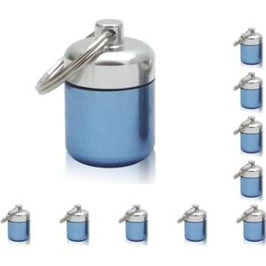 10 Set Mini Pillen Doos Aluminiumlegering Sleutelhanger Fles Backpacken Persoonlijke Tabletten Volwassenen Kinderen Ouderen Waterdichte Verzegelde Container Blauw