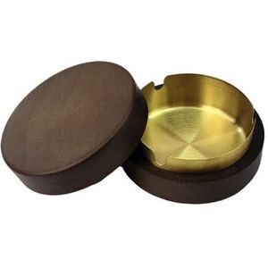Acacia Houten Desktop Asbak Met Deksel Roestvrij Staal Winddicht Asbak Voor Bar Kantoor Woondecoratie Roken Accessoires (Goud met Hout)