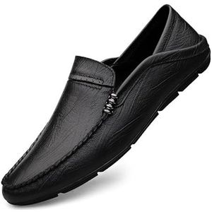 Loafers for heren, leren loafers met ronde neus, lichtgewicht antislip, flexibele, casual wandelschoenen (Color : Black, Size : 41 EU)