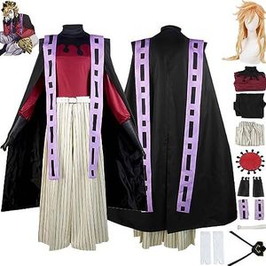 Anime Douma Cosplay Kostuum Outfit Demon Slayer Shinazugawa Sanemi Uniform Mantel Volledige Set Halloween Party Dress Up Pak met Hoofdtooi Pruik Hoed voor Mannen Jongens (L)