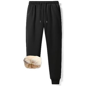 Sawmew Herenbroeken, warme joggingbroeken, casual sportbroeken, winterfleece joggingbroeken, Sherpa gevoerde broeken met zakken, heren joggingbroeken, vrijetijdsbroeken, thermische mode (Color : Blac