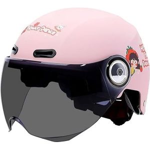 Motorhelm, 3/4 Kindermotorhelm met zonneklep, straatverlichting, bromfiets en ATV-helm for jongens meisjes (5-15 jaar), leeftijd A, 46-55 cm(I)