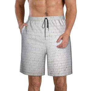 PHTZEZFC Old White Brick Wall Print strandshorts voor heren, lichtgewicht, sneldrogend, zwembroek met trekkoord en zakken, Wit, XL