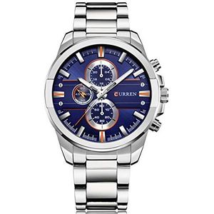 Curren Mannen Quartz horloge met analoge tijdzone display en zilveren stalen riem blauwe wijzerplaat horloge 8274