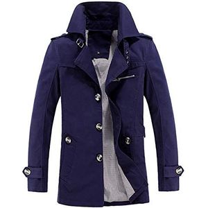 Trenchcoat heren lente en herfst slim fit button outdoor jas, Blauw, XXL