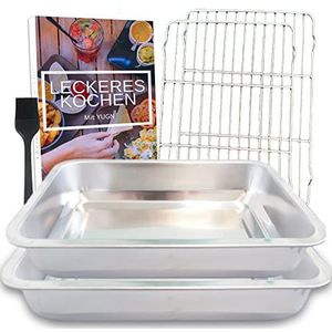YUGN Braadslede Ovenschaal - Braadslee Oven - Braadslede Met Rooster Voor Ovengerechten - RVS (SET (40cm + 30cm))