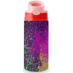 Kleurrijke Acryl Verf Splatter Blob 12oz Water Fles met Stro Koffie Tumbler Water Cup Rvs Reizen Mok Voor Vrouwen Mannen Roze Stijl
