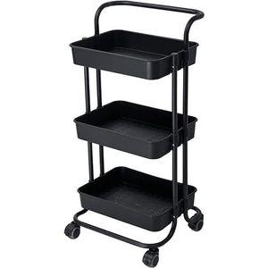 Opbergwagen Rolwagen 3 Tier Metalen Keuken Opbergrek Trolley Met Wielen Beweegbare Plank Meubelorganisator Smalle Rolling Cart Keukentrolley Serveerwagen(Black)