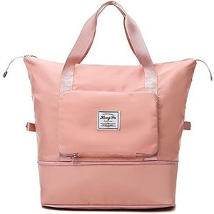 Large Capacity Folding Travel Bag,Foldie Travel Bag,Foldable Travel Duffle Bags,Dry Wet Waterproof Oxford Fabric Shoulder Bag,Expandable Tote Luggage Bag Clothes Gym Bag Duffel Bag Handbag (Pink 2)