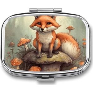 Vierkante pillendoos 2 compartimenten pillendoosje voor portemonnee en zak kleine pillenorganizer vos in het bos reizen pillendoos draagbare olie opbergdoos metalen geneeskunde vitamine organizer