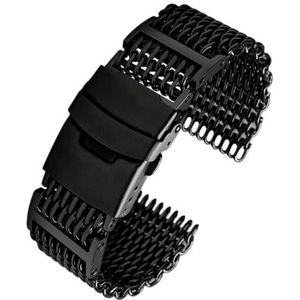 Geschikt for Panerai Seiko nr. 5 ingeblikt Casio Huawei Omega roestvrijstalen band Shark Mesh Milan band 22 24 mm ademende metalen horlogeband(G29-02 Black,22mm)