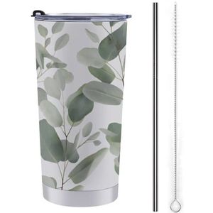 TKJMCSW Eucalyptus bladeren reismok 20 oz beker reizen koffiemok geïsoleerde koffiemok waterfles roestvrij staal geïsoleerde beker beker beker koffiemok met deksel