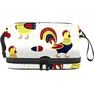 Dubbellaags cosmetische tas hanen ontwerp draagbare make-up tas reizen organisator zakje voor vrouwen meisjes toiletartikelen tassen, Meerkleurig, 27x15x14 cm/10.6x5.9x5.5 in, Make-up zakje