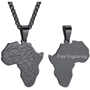 Goldchic Jewelry Cusotomizable Afrika Kaart Ketting, Zwarte Afrikaanse Land Grens Sieraden, Gravure Hip Hop Ketting