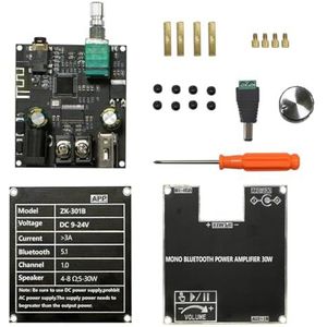 ZK301B Portable Audio -versterker Board Compact High Power 30W Mono Channel BT5.3 Wireless AMP Board voor Home Theatre Diy Sound System Black