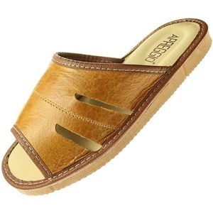 APREGGIO - Pantoffels heren leer | slippers leer | herenpantoffels | pantoffels | slippers, lichtbruin, 40 EU