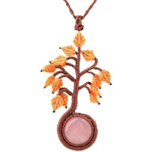 Handmade Flower Shape Gemstone Pendant Necklace for Women - Fashionable Amethyst String Braided Macrame Necklace - Unique Handcrafted Jewelry Gift (Color : Rose Quartz)
