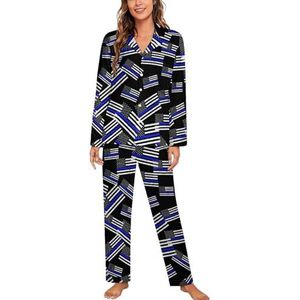 Politie Blauwe Lijn Amerikaanse Vlag Lange Mouw Pyjama Sets Voor Vrouwen Klassieke Nachtkleding Nachtkleding Zachte Pjs Lounge Sets