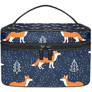 Antieke retro wereld dinosaurus make-up tas voor vrouwen meisjes cosmetische tassen met handvat reizen make-up organizer tas, Schattig dier vos patroon, 8.9x5.9x5.4 Inches, Make-up zakje