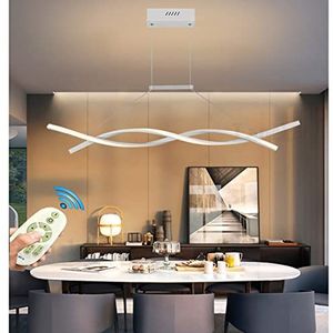 Moderne LED Kroonluchters Eettafel Eetkamer Hanglamp Dimbaar Met Afstandsbediening Plafondlampe Spiraal Acryl Lampenkap Design voor Keuken Kantoor Huiskamer Slaapkamer Versieren (Wit, L100cm)