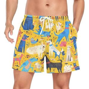 Niigeu Abstracte grappige huisdieren honden mannen zwembroek shorts sneldrogend met zakken, Leuke mode, L
