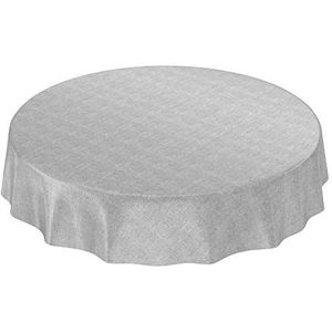 ANRO Afwasbaar tafelkleed/tafelzeil; linnen look, grijs, rond, 120 cm, omzoomd