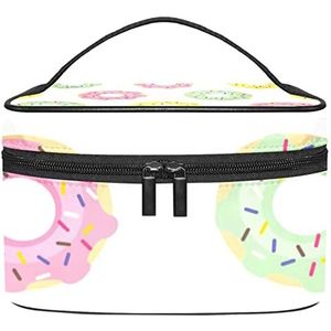 Geel Citroen Zomer Patroon Make-up Tas voor Vrouwen Meisjes Cosmetische Tassen met Handvat Reizen Make-up Organizer Tas, Geel Roze Groen Donut Patroon, 8.9x5.9x5.4 Inches, Make-up zakje