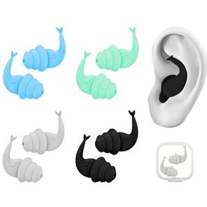 YPYMOD 4 paar oordopjes om mee te zwemmen, herbruikbaar, van zachte siliconen, voor douche, zwemmen, surfen, snorkelen en andere watersporten (zwart, blauw, grijs, groen)