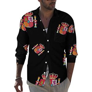 Spanje Logo Heren Revers Lange Mouw Shirt Button Down Print Blouse Zomer Pocket Tees Tops 5XL
