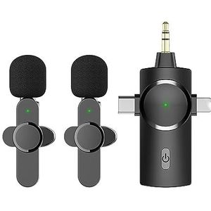 Draadloze Microfoon, 3 in 1 lavalier-microfoon Plug-and-play 3,5 mm slimme ruisonderdrukking 120 m draadloze transmissie draadloze microfoon(Dual MIC-01)