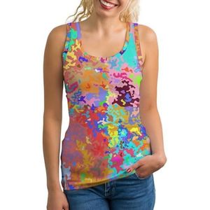 Abstracte Kleurrijke Camouflage Lichtgewicht Tank Top voor Vrouwen Mouwloze Workout Tops Yoga Racerback Running Shirts XL