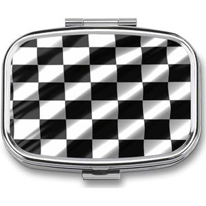 Zwart Wit Race Geruite Vlag Pillendoos Pil Case Leuke Pil Organizer Pil Houder Geneeskunde Pil Organizer Pil Container Dagelijkse Pil Organizer Kleine Pillendoos Pil Case voor Portemonnee Pocket