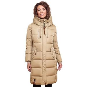 MARIKOO B941 Winterjas voor dames, met capuchon, gewatteerde jas, beige, L
