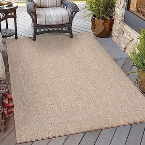 HomebyHome Wasbaar vloerkleed voor binnen en buiten, weerbestendig, 140 x 200 cm, sisal-look, beige, balkontapijt, waterdicht, tapijt voor keuken, 140 x 200 cm, randdesign, camping, tuin, terras