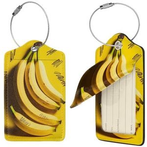 Lederen bagagelabels 4 stuks bagagelabels voor koffer, gele banaan bagagelabel met privacyhoes, lederen naam-ID-label, kofferlabels, kofferlabel voor reistassen
