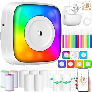 ZQEJEFD Draagbare mini-fotoprinter voor smartphone, mini-printer, draadloos, Bluetooth, compatibel met Android en iOS, met 14 rollen notitiepapier, dagboek, lijst