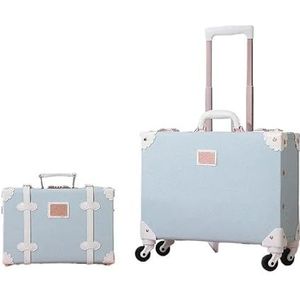 Reiskoffer op wielen Set Retro 18 inch trolleybagagetas Dames handbagage handtas reistas (Color : Blue set, Size : 18 inch set)