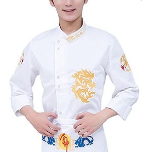 YWUANNMGAZ Mannen en vrouwen lange mouw chef-kok jas, ademend sneldrogend keuken uniform sushi werkkleding jas vochtafvoerend gaas (kleur: wit, maat: E (3XL))