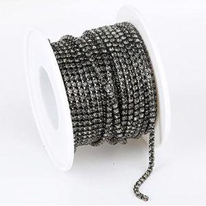 SS6-SS18(2mm-4.5mm) Zilver/Gouden Basis Helder Kristal Dichte Strass Ketting Kleding Naaien Glas Strass Cup Ketting Kristal-Zwarte Diamant,SS6(2mm),5yards Pack