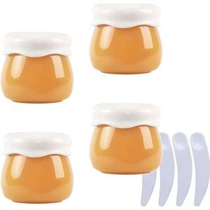 Cosmetische potten, Pak van 4, lege roze 10 ml plastic cosmetische potten containerpot lippenbalsem lotion opslagcontainer gezichtscrème reisfles + 4 x spatel(Geel)