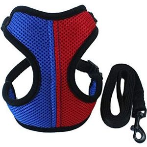 Dual Colour Splice Harnas En Puppy Leash Set Ademende Nylon Small Dog Harness For Chihuahua Pug Teddy Daily Walking (Color : Red Blue, Size : XL)