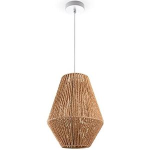 Paco Home Pendellamp Rotan Eettafel Hanglamp Eetkamer Lamp E27 Papier Boho, Kleur:Natuur (Ø30cm), Lamptype__Kleur:Hanglamp - Wit