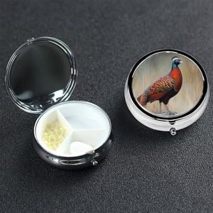 Pillendoosje 3 compartimenten pillendoos draagbare metalen pillenorganizer schattige reispillencontainer rode fazant vitamine organizer voor portemonnee zak reizen cadeau